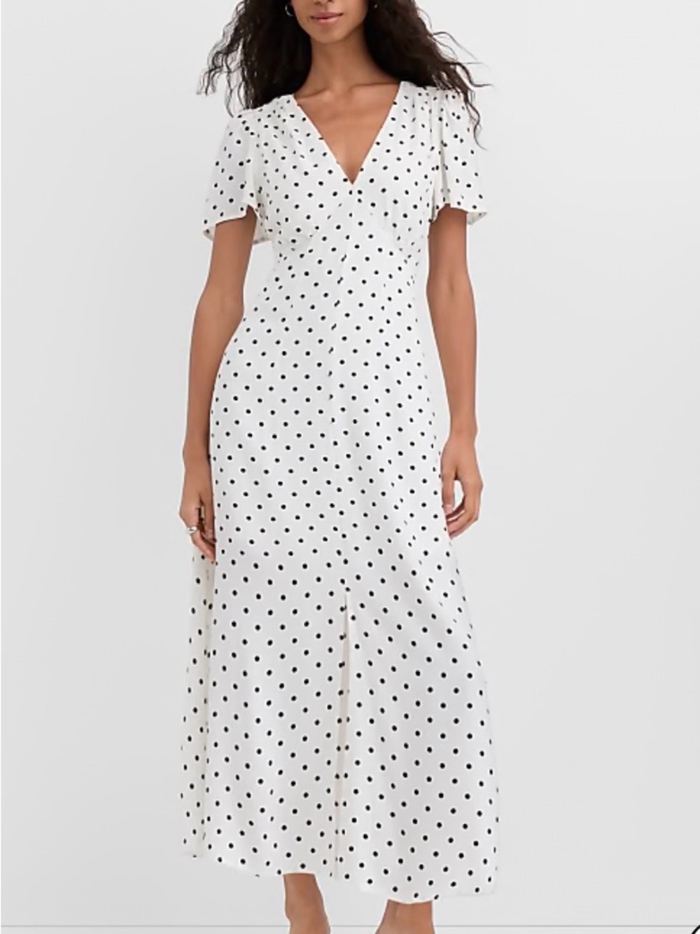 LOFT White Polka Dot Maxi Dress with V-Neck